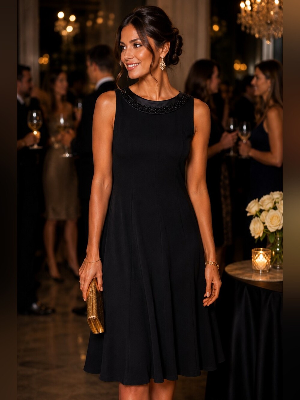 Eliza J Sleeveless Black A-line Cocktail Dress Event Party Beaded Women's 10